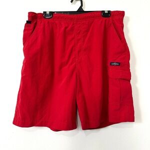 VTG 90s White Sierra Cargo Swim Trunks Red Hybrid Shorts Zip Pocket Hiking L USA